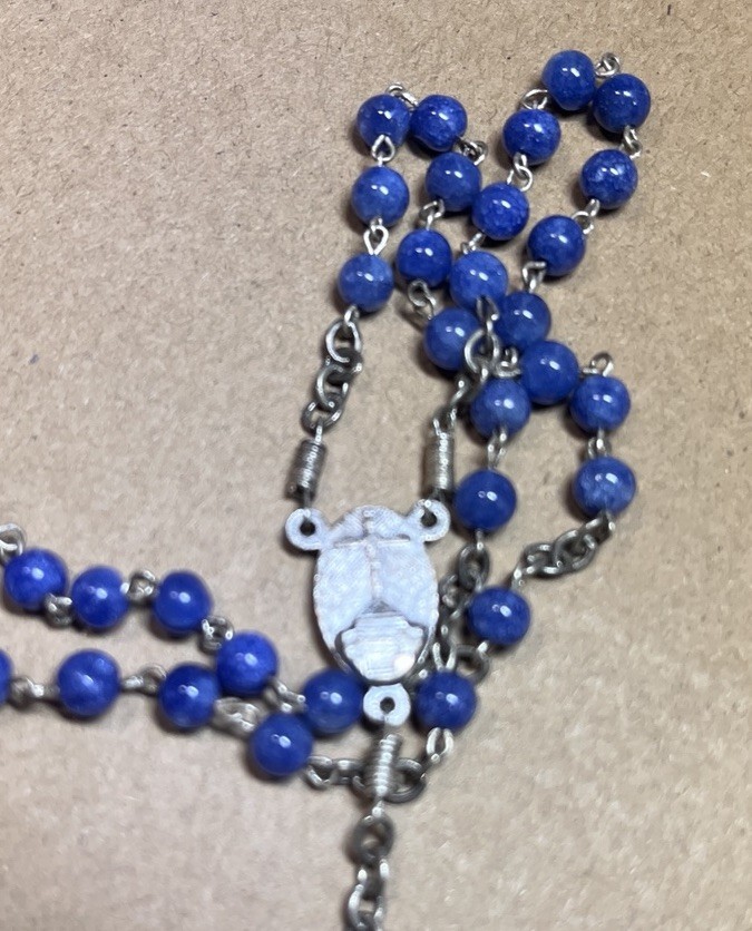 Vintage Silver Rosary Cross Crucifix Ocean Blue Glass Beads Italy Mary Catholic