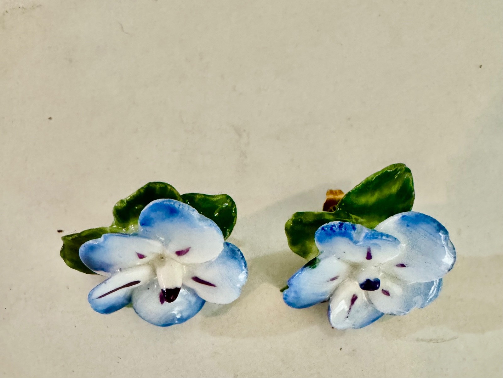 Vintage Dorothy Ann Porcelain Earrings Pansy HandPainted England Box Bone China