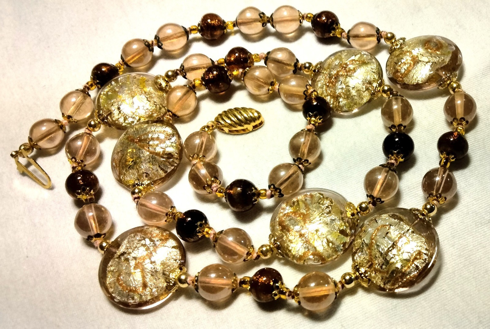Vintage Venetian Sommerso Foil Fancy Glass Beads Beaded Necklace