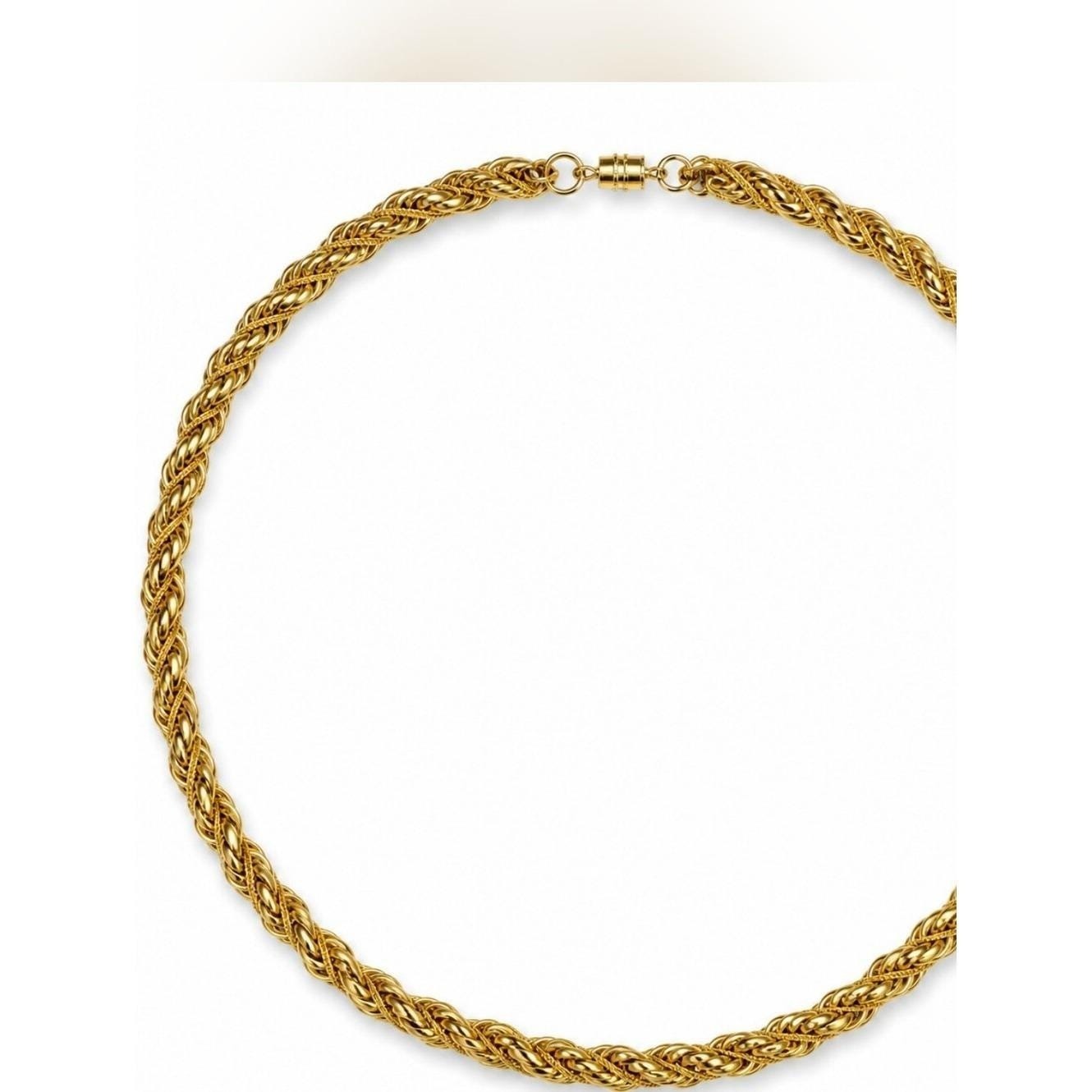 Vintage Gold Tone Braided Rope Chain Necklace 22″ Barbell Clasp Statement Collar