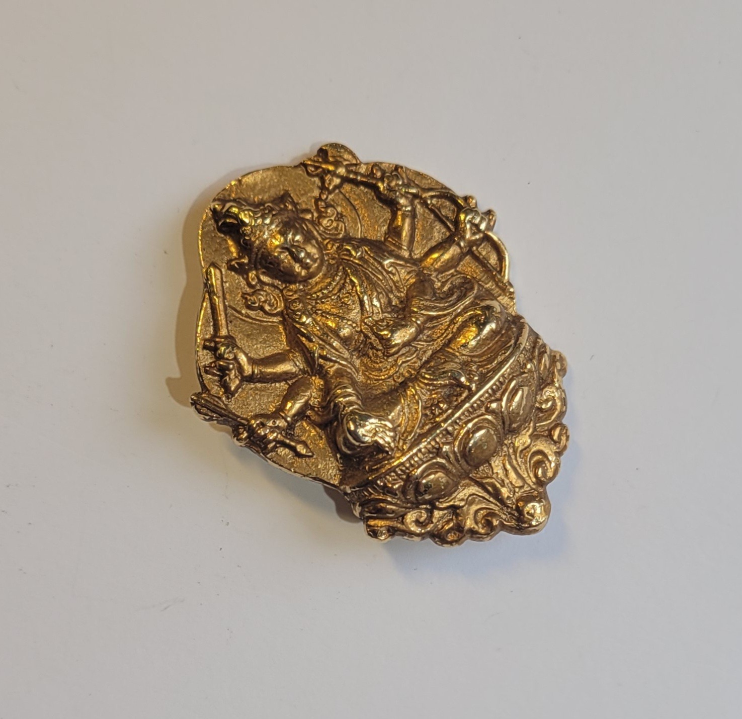 Authentic Alva Studios Tibetan Buddhist Deity Gold Plated Bronze Brooch Vintage
