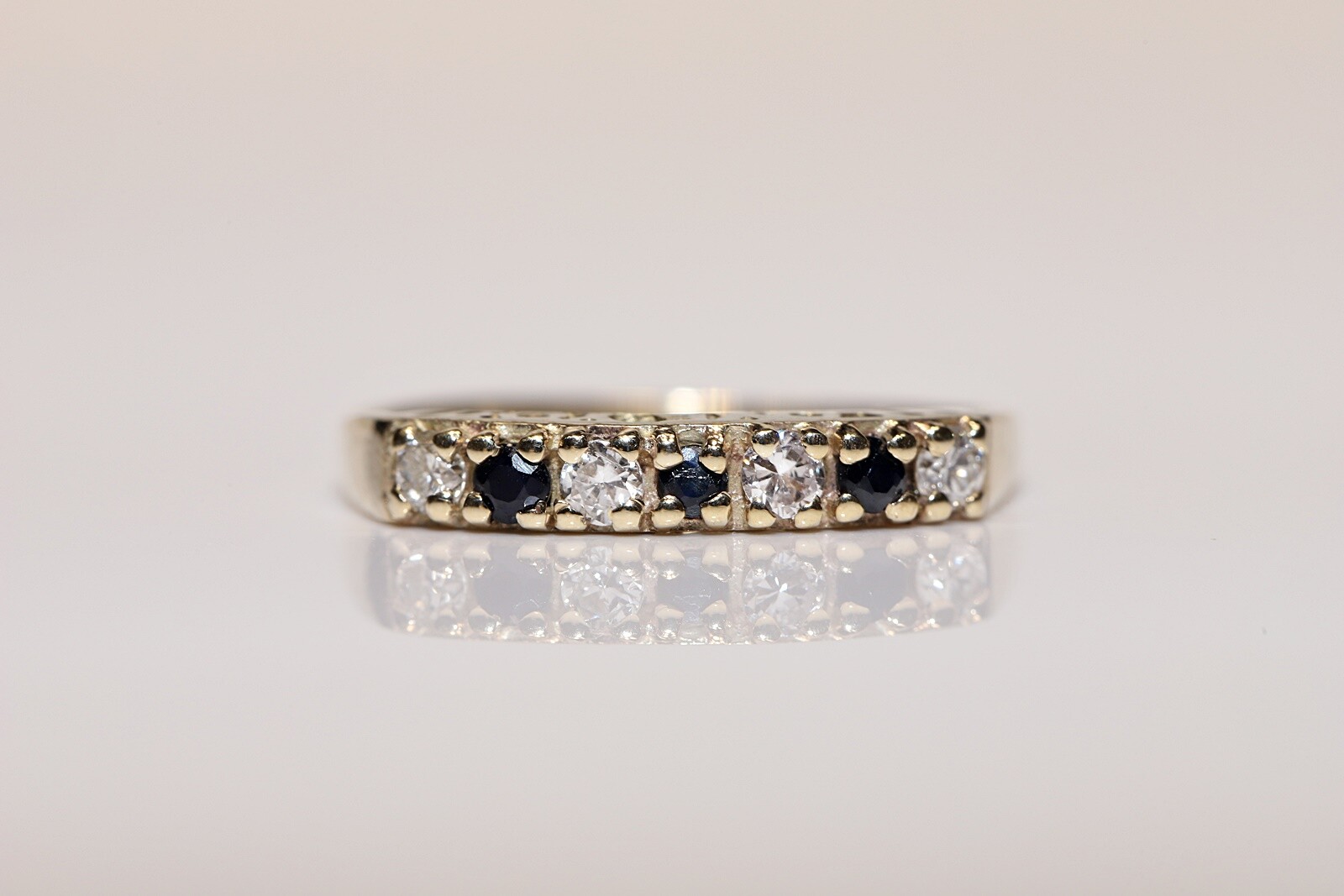 Antique Circa 1900s 9k Gold Natural Diamond And Sapphire Ring