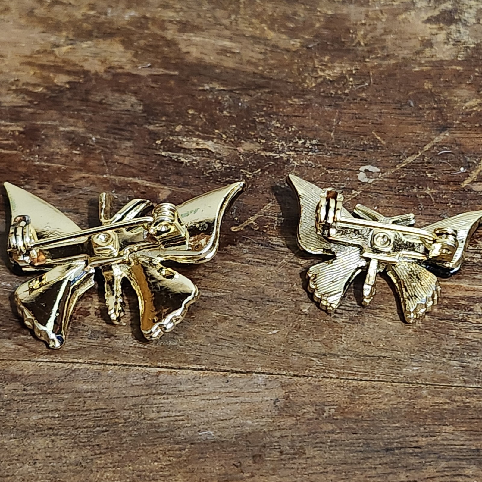 Lot of 2 Small Vintage Gold tone Multicolor Enamel Butterfly Brooch Pins