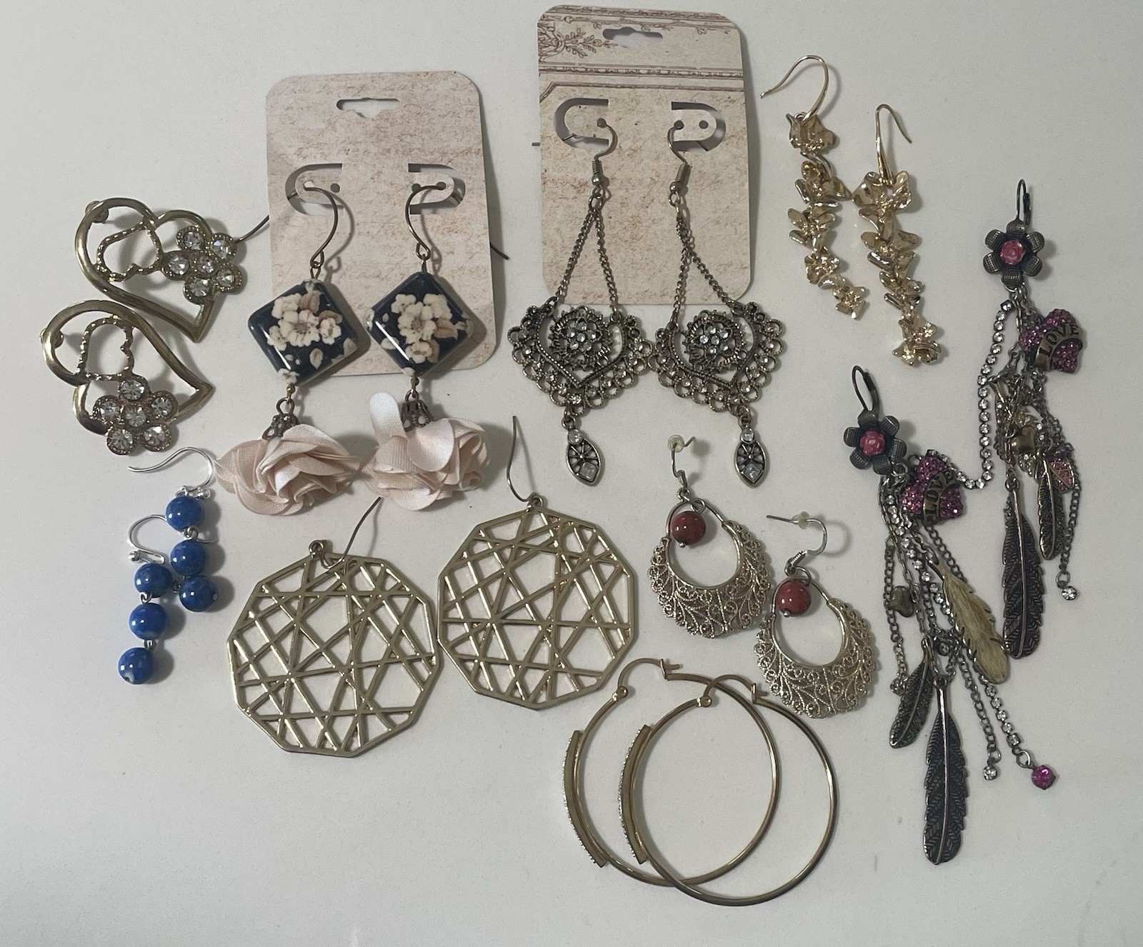 Vintage Costume Jewelry Earrings Lot (9 Pairs) Boho Fairy Dangle Hoops Retro