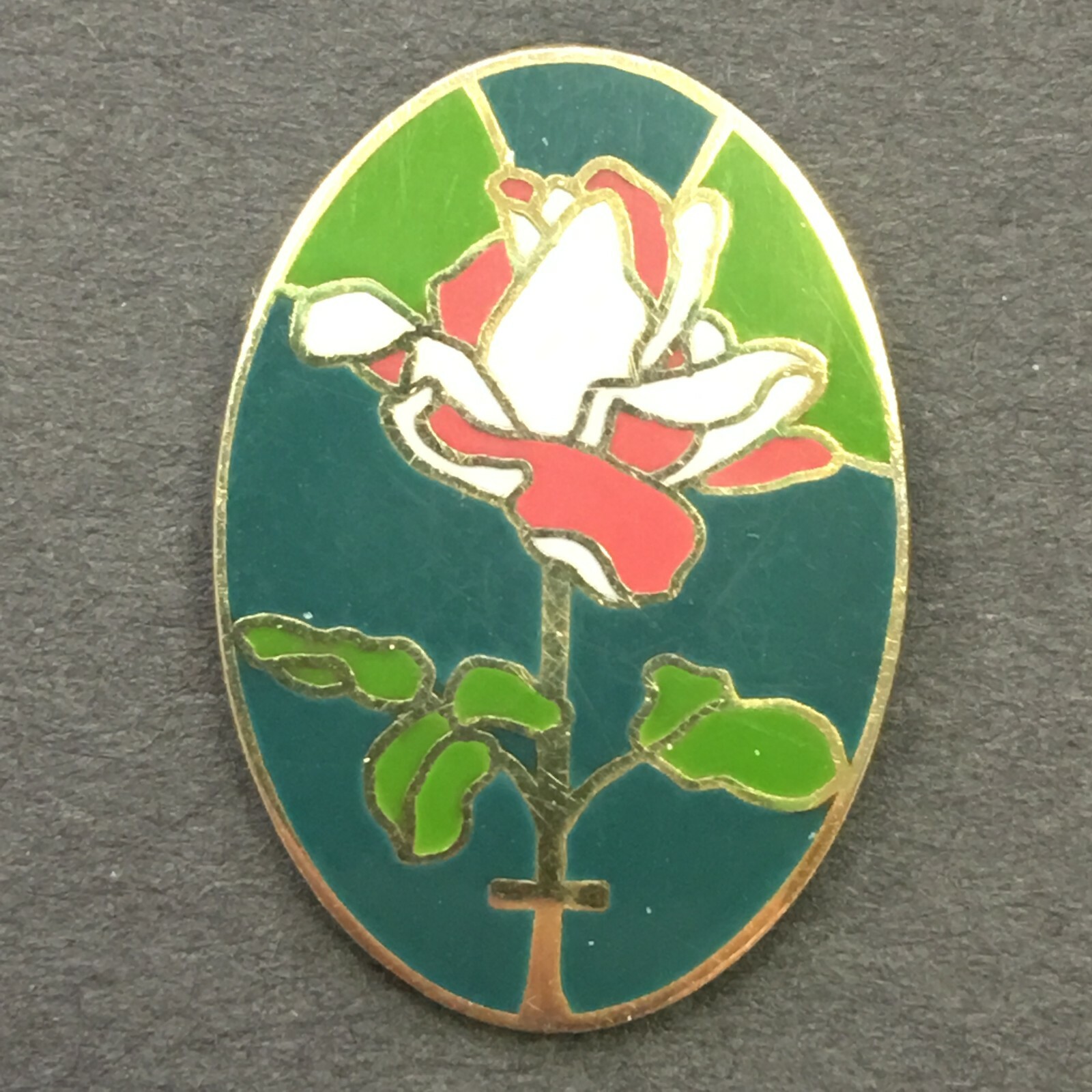 Vtg Signed Valley Castings Cloisonne Oval Rose Enamel Lapel Tack Pin Brooch