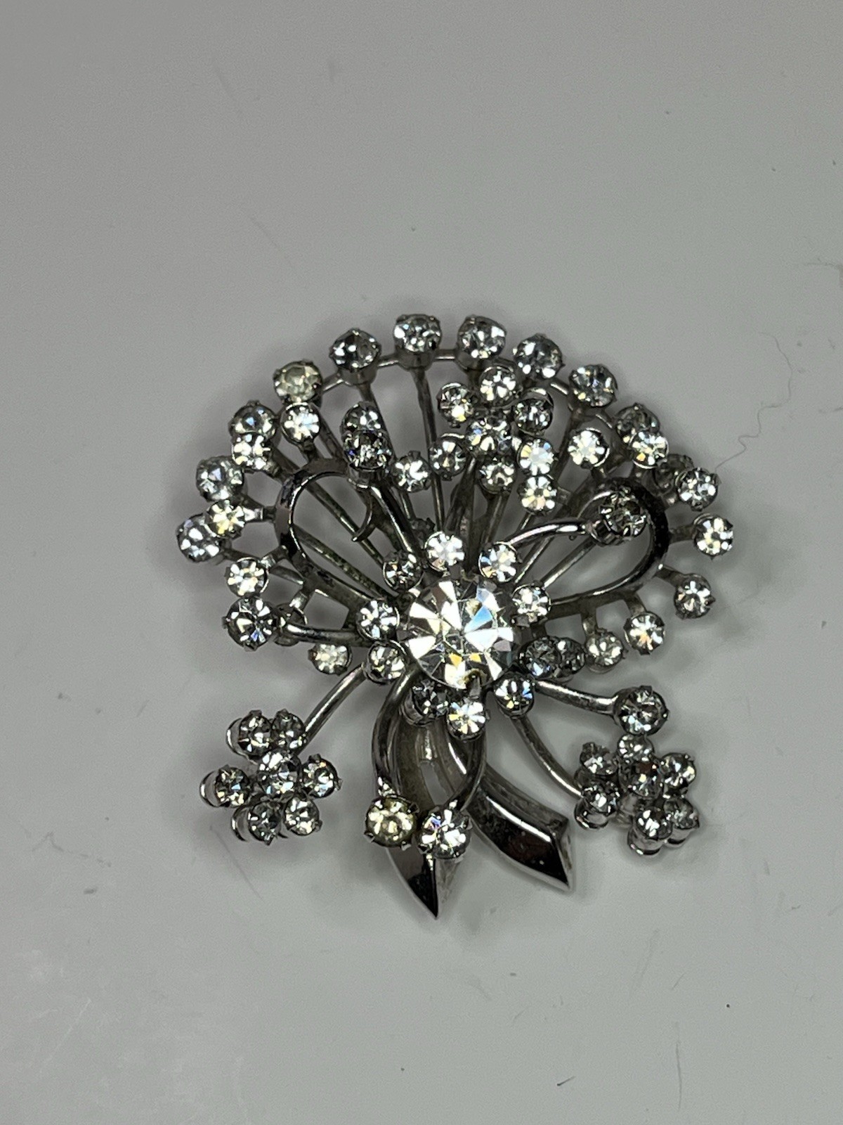 Crystal Rhinestone Stone Floral Bouquet Design Nickle Finish