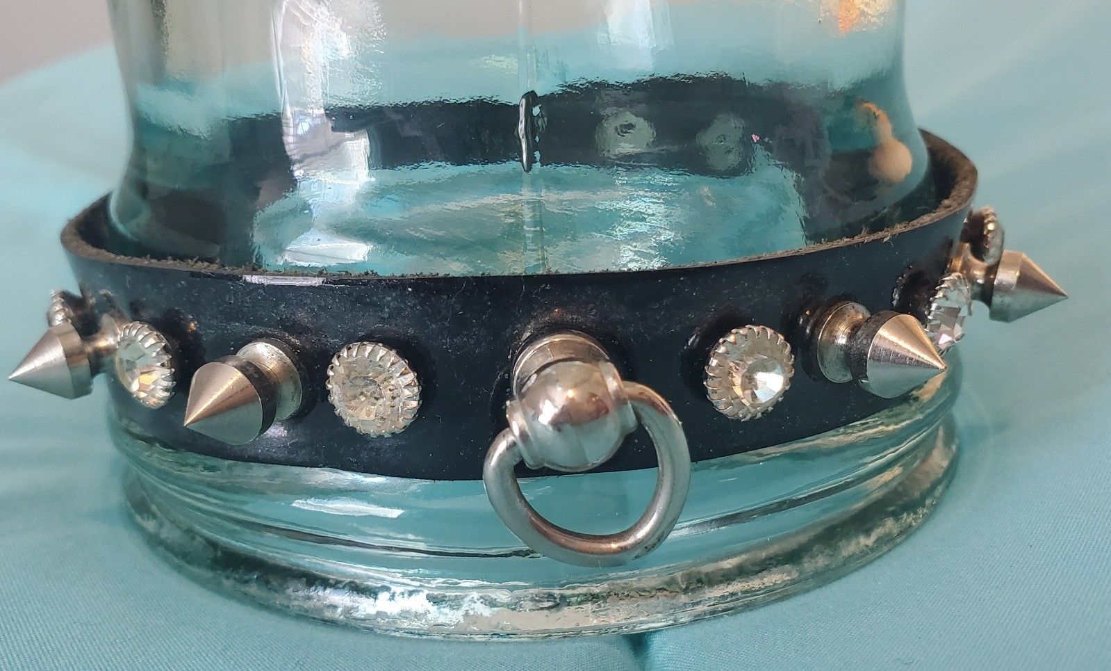 Vintage Black Patent Leather Spike Rhinestone O-Ring Choker Goth Punk