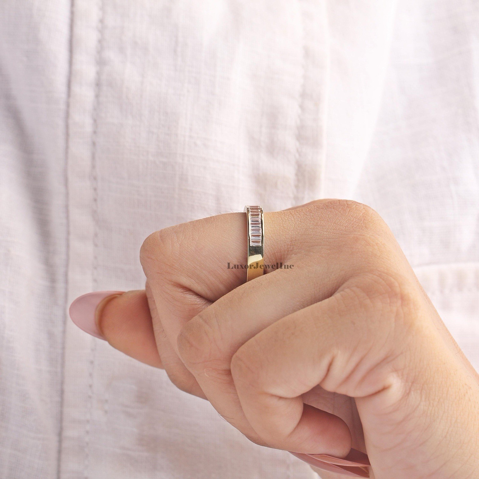 1 Ct Baguette Diamond Channel Set Band Ring Wedding Anniversary Unisex Stackable