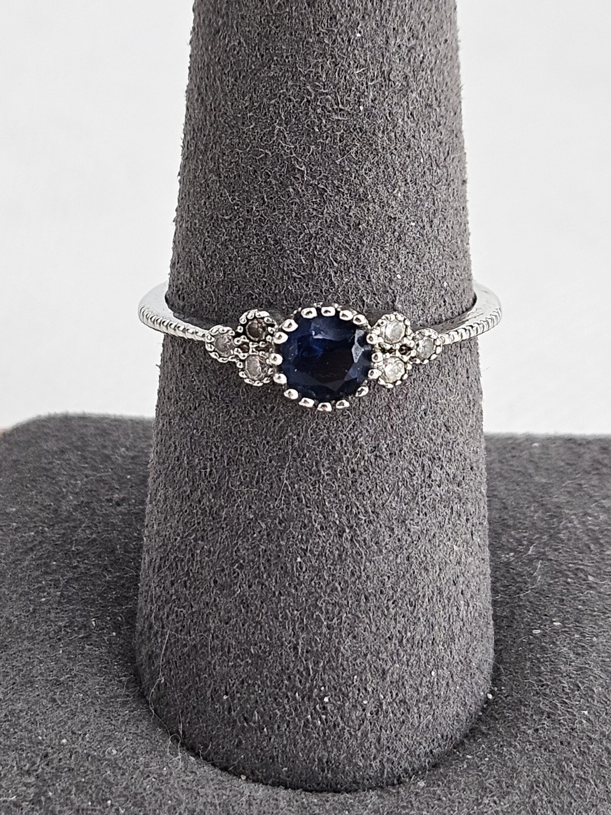 Estate Sterling Purple Enamel Rhinestone Ring And Sterling Blue Rhinestone Ring