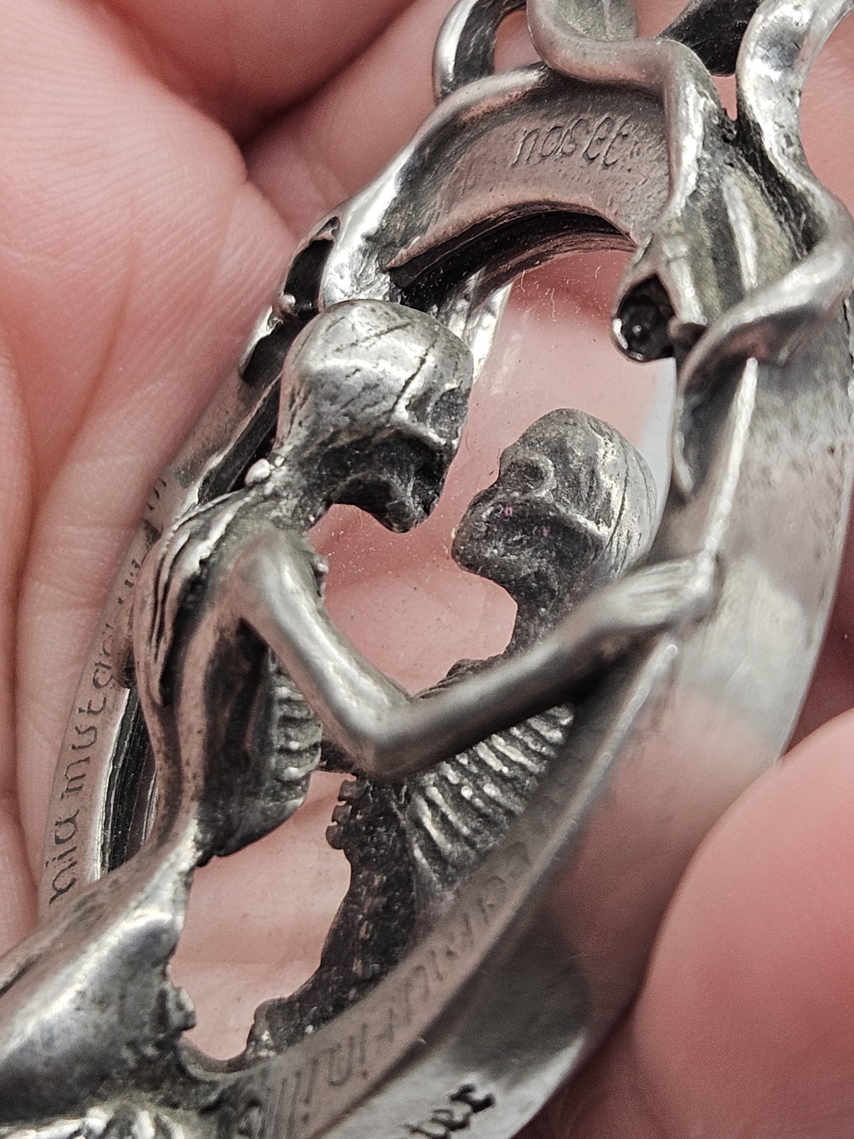 Vintage Alchemy Gothic Speculum Scull Lady Mirrored Pendant Necklace Pewter