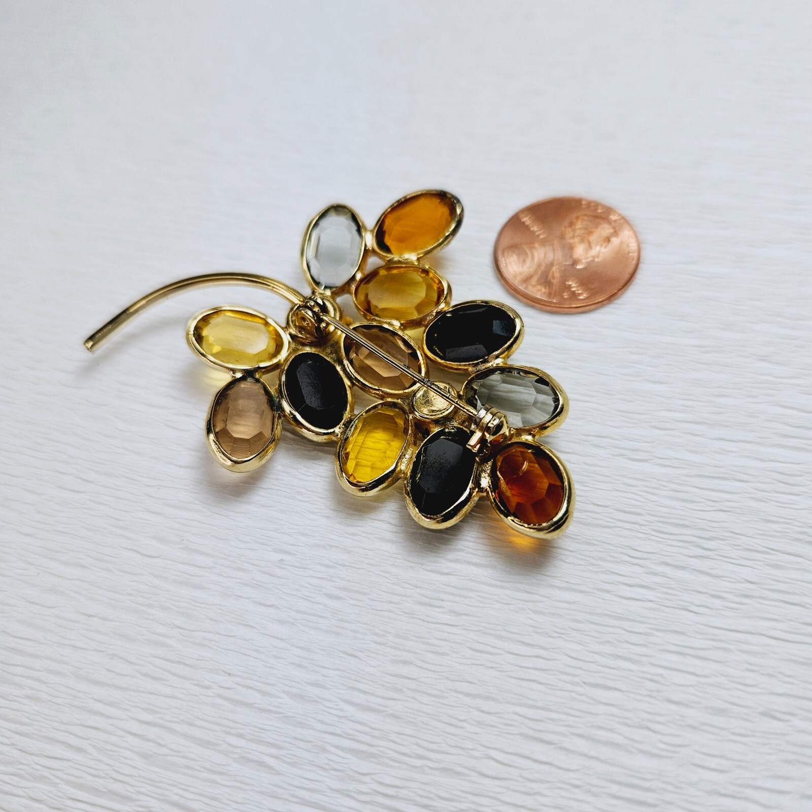 Vintage Fall Brown Colors Leaf Branch Shaped Open Back Stones Brooch