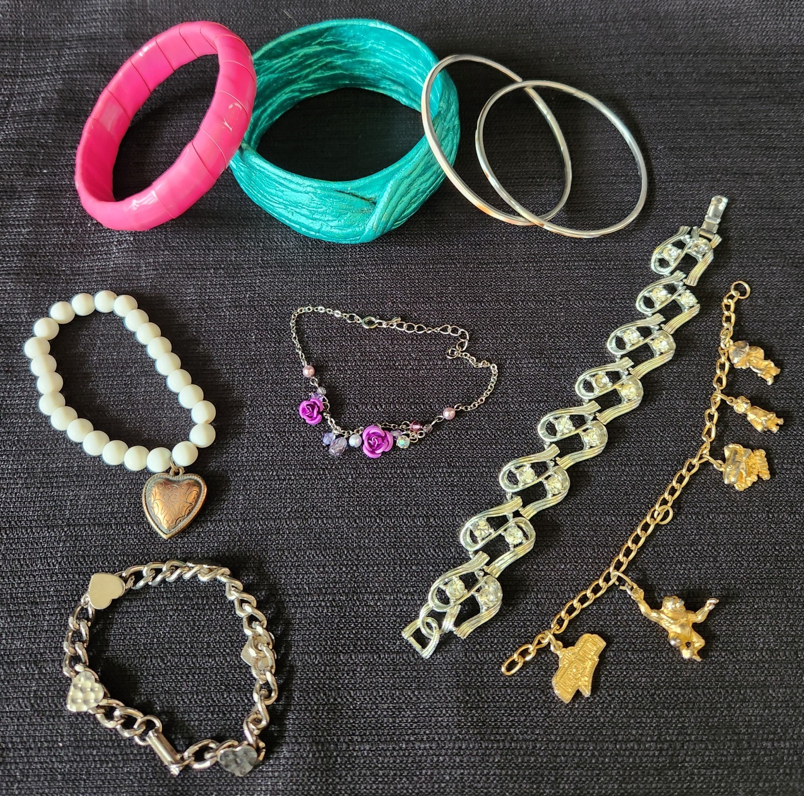 Vintage Bracelet Lot Of 8 Various Colors, Shapes & Sizes Boho, Glam, Minimalist