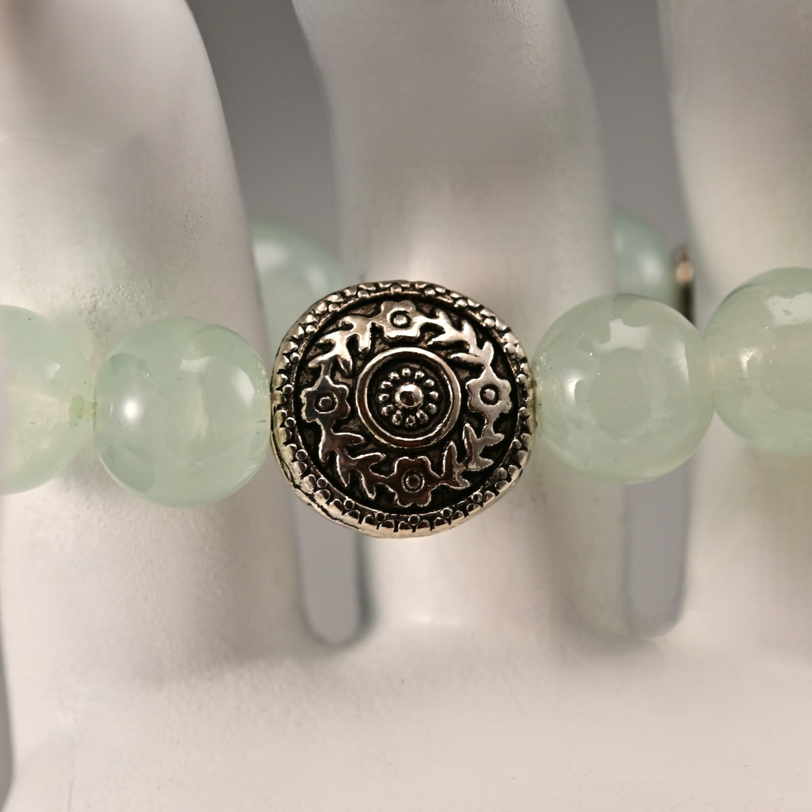 Vintage Original Silver Jade Quartz Gemstone Beaded Ball Estate Bracelet