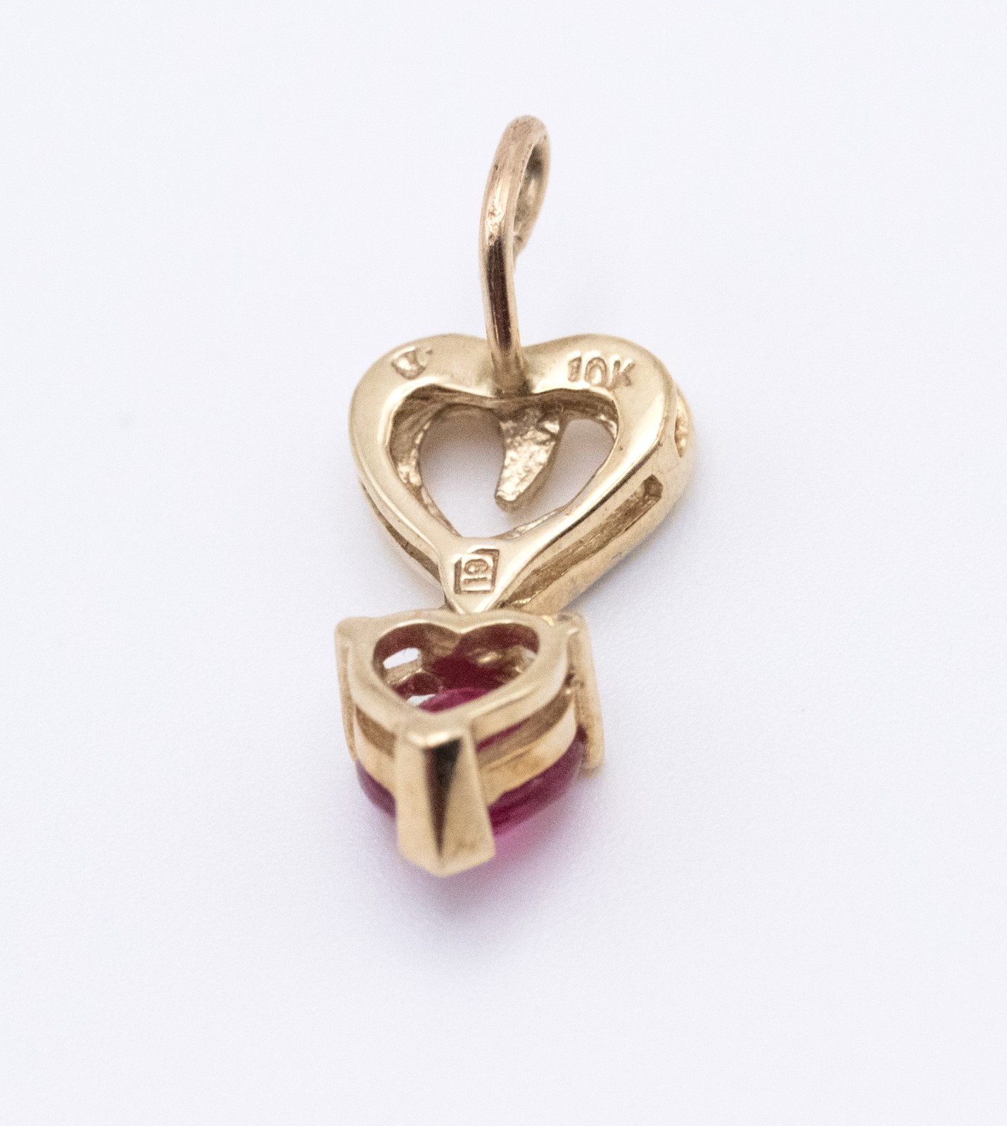 10K Yellow Gold Heart Ruby Stone Pendant Only with Diamond Accent