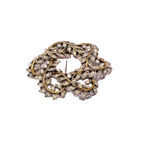 Signed Trifari – Open Work Clear Navette Round Brooch-Two Tone – circa 1950