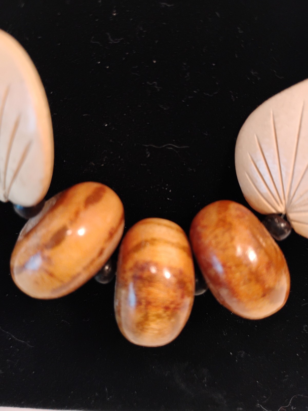 VTG Carved Shell Amber Resin Beads Ethnic Boho African Organic Necklace