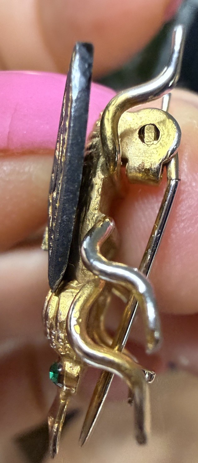Vintage Spanish Damascene Toledo fly bug insect figural gold toned brooch pin
