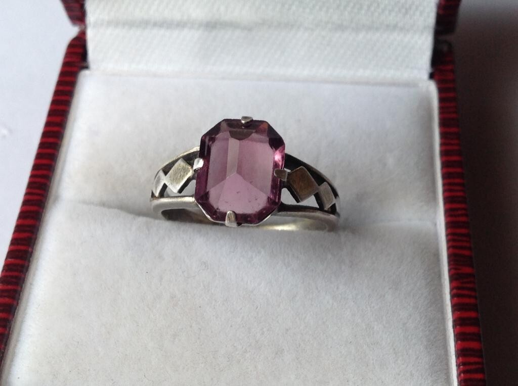 Vintage USSR 875 Silver Ring with Stone, Unique Russian Design – Women Jewelry
