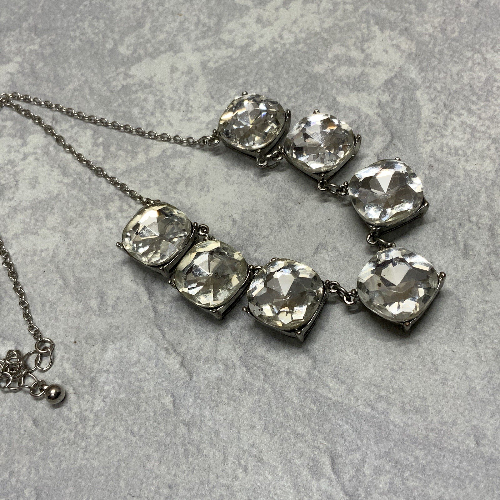 Vintage silver tone square link statement necklace with lobster claw clasp