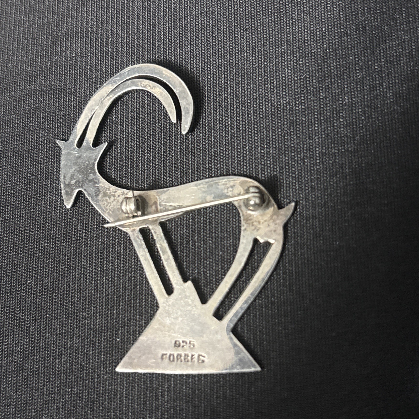 Vintage Modernist Ram Goat Brooch Pin Forbes Sterling Silver Signed Antelope 2”