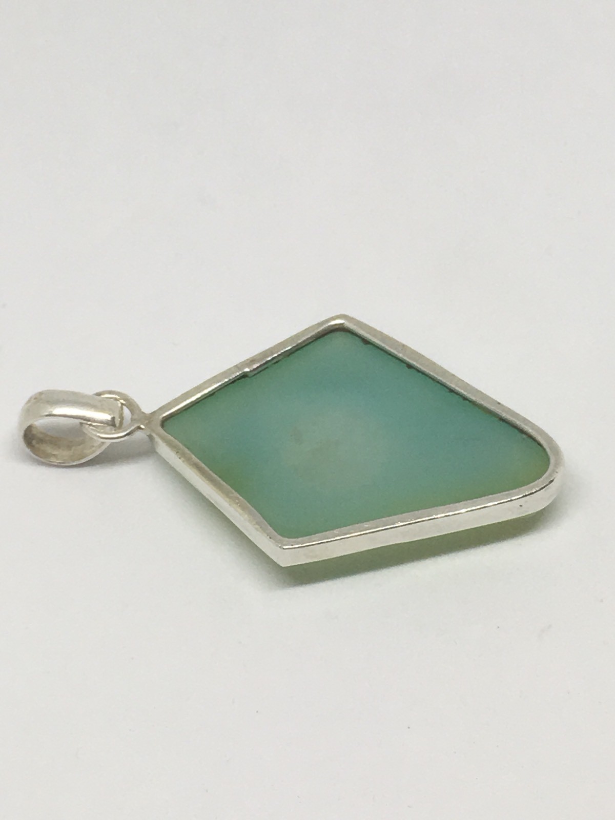 Natural Green Geode Pendant Polished Edges w/ Crystals in Sterling 15.9 grams