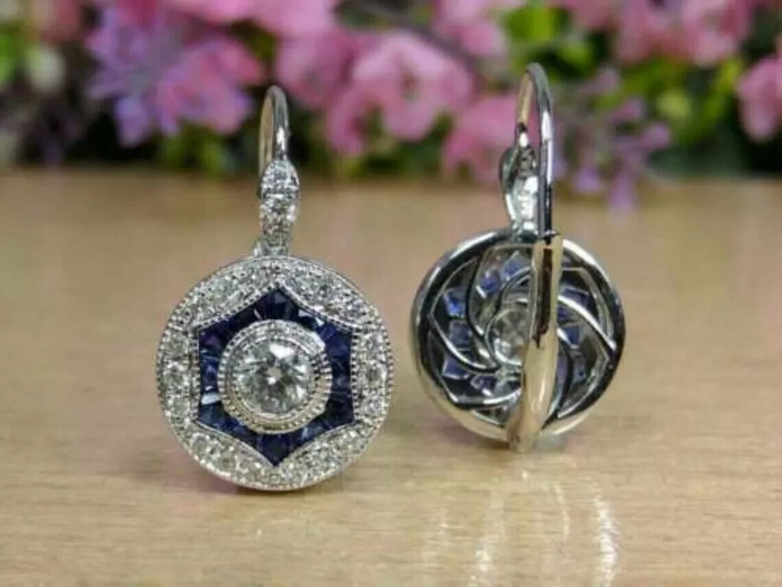 Vintage Art Deco Style 3.75Ct Diamond 14k White Gold Finish Engagement Earrings