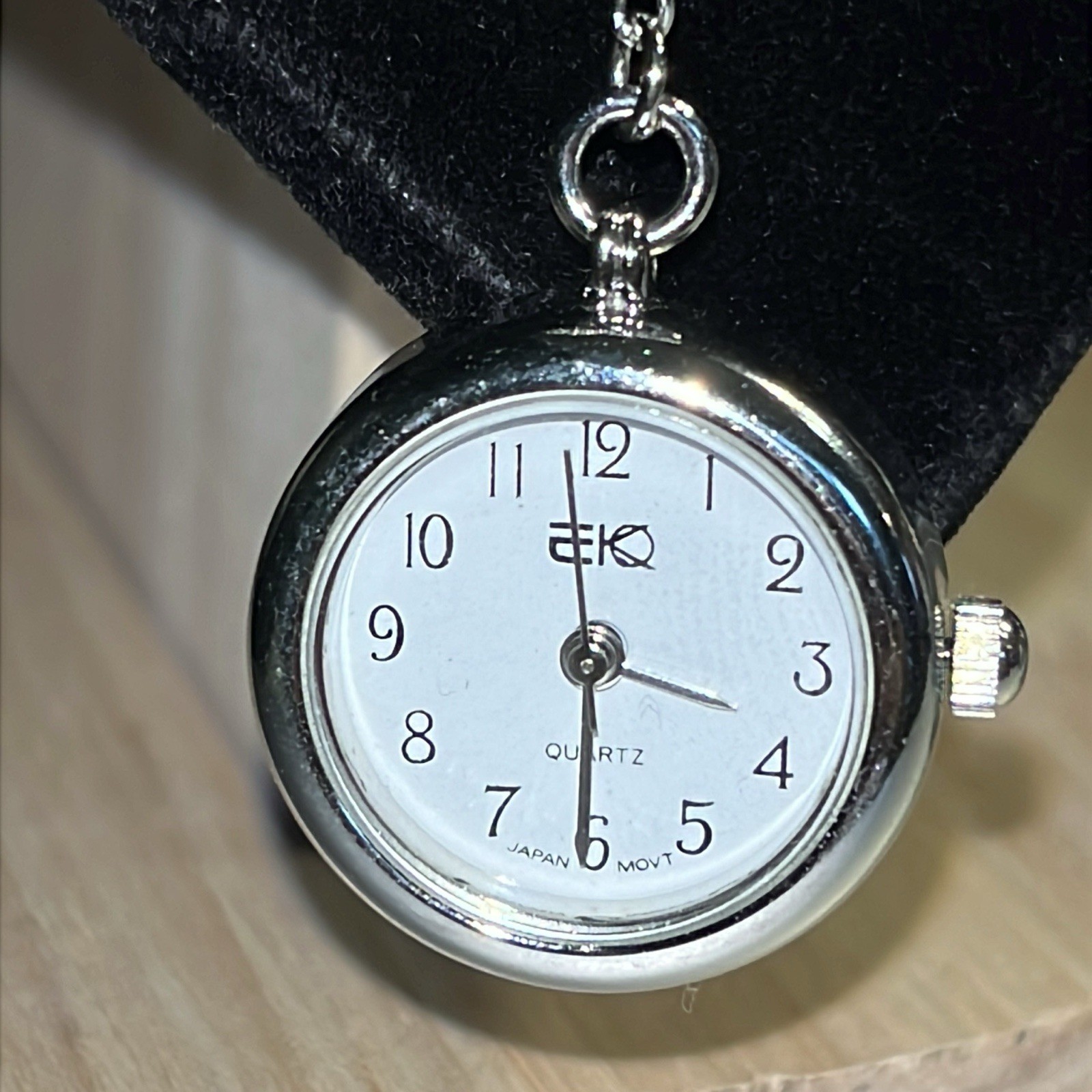 Vintage EKO Purse Pendant Necklace with Quartz Watch 28″ Silver Toned Chain