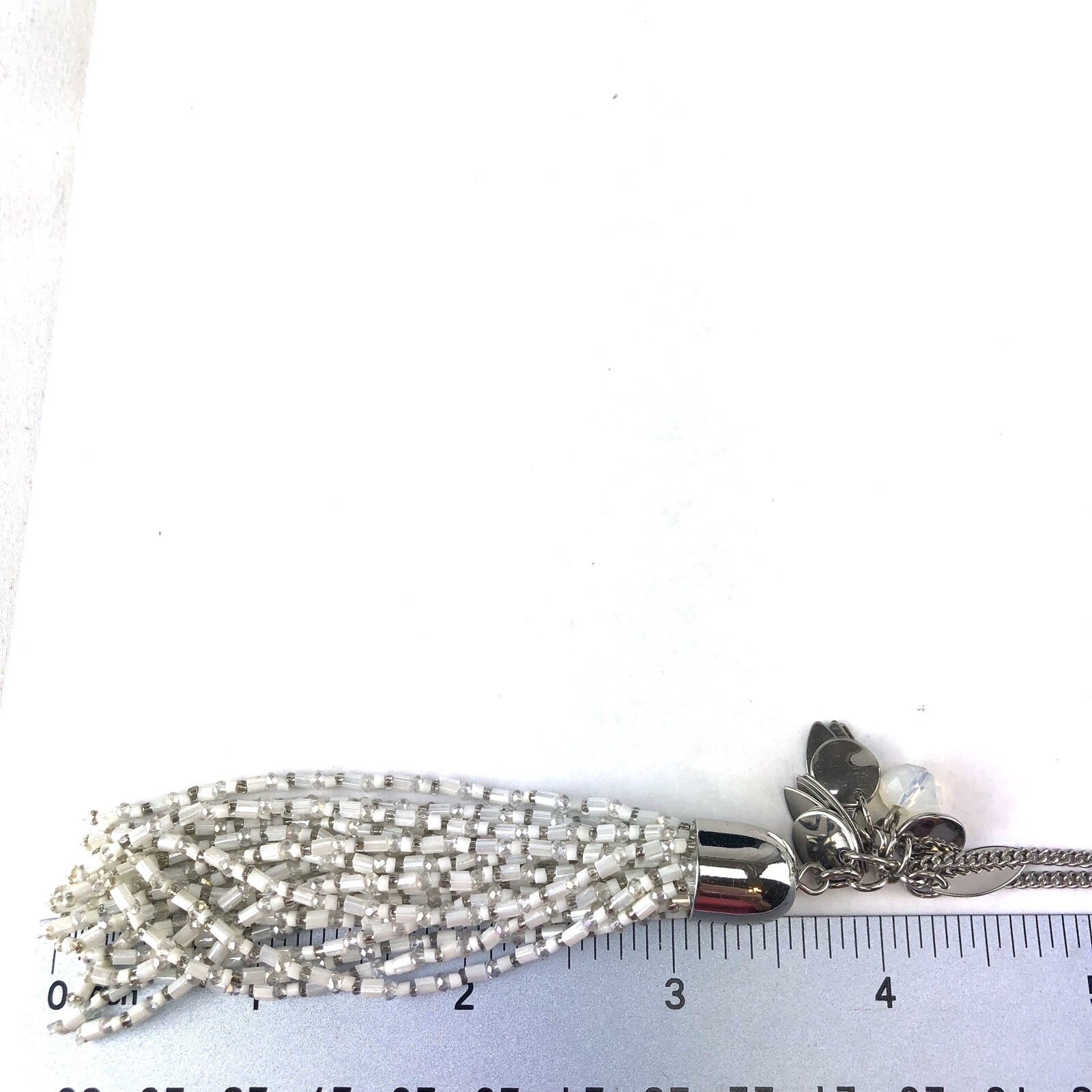 Loft Necklace Silver Tone with White Beaded Tassel
