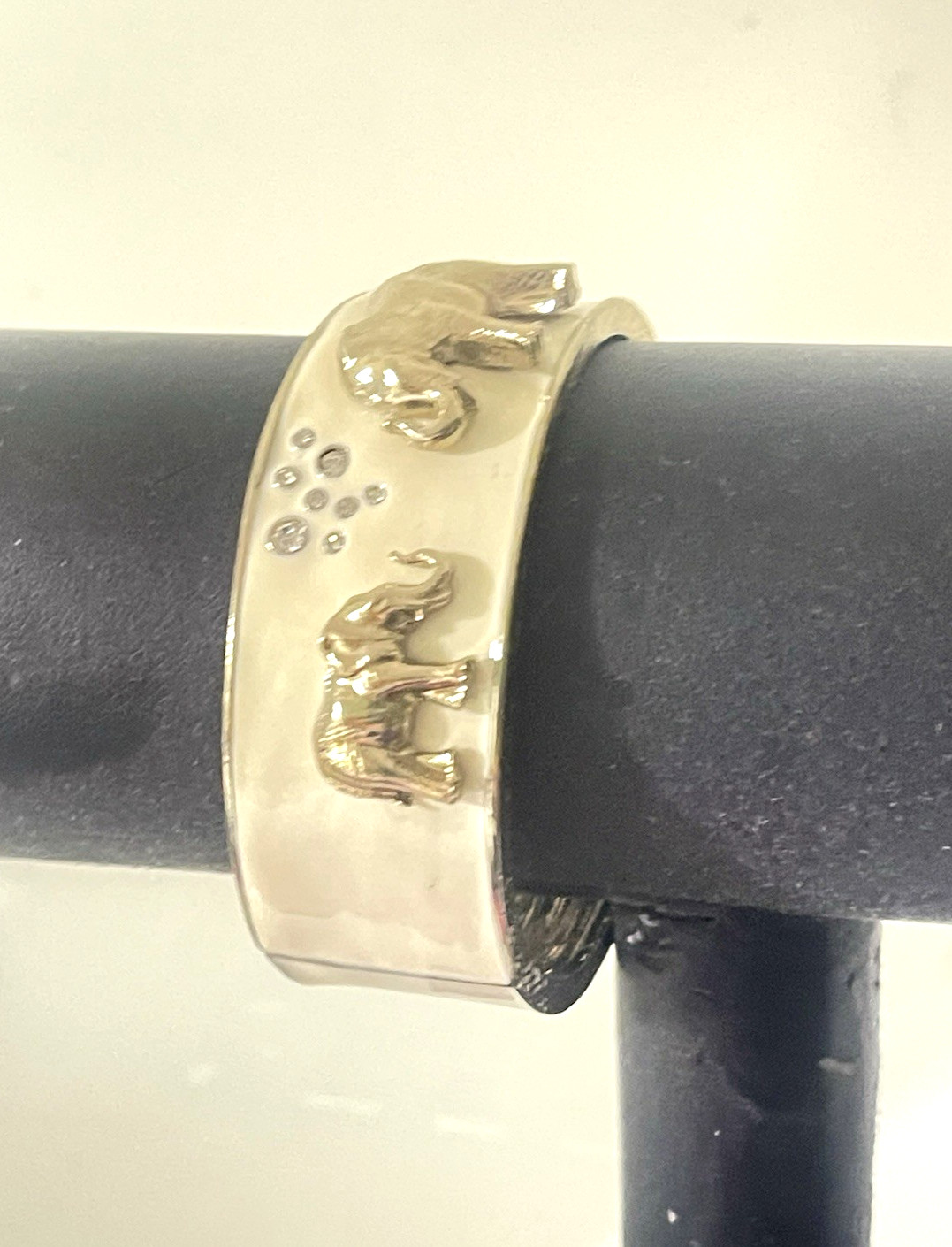 Vintage Enamel Cuff Bracelet Elephants Ivory Goldtone Crystals Hinge Opening