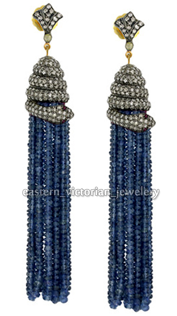 Victorian 3.75Ctw Rose cut Diamond Gemstone Silver Snake Tassel Earring Jewelry