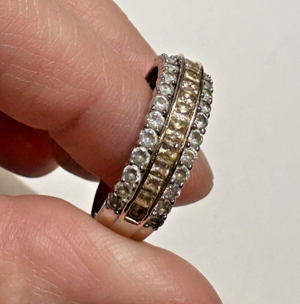 Shiny Cluster Citrine Color CZ Sterling Silver 925 Size 10.75 Band 5.3g Ring