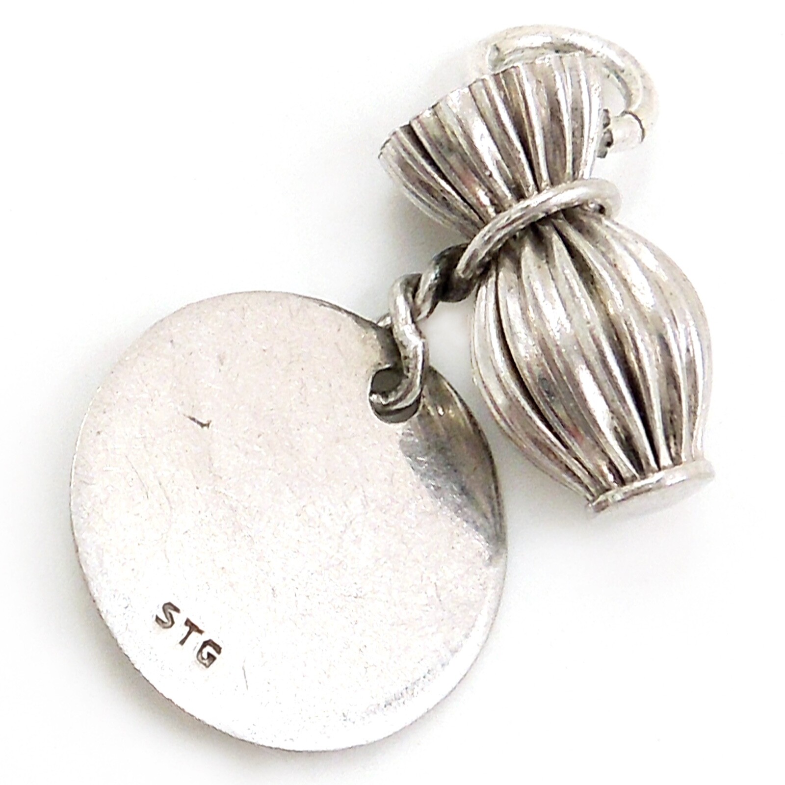 Vintage PLEATED MONEY BAG $ SIGN TAG Sterling Slver Finance Savings Charm
