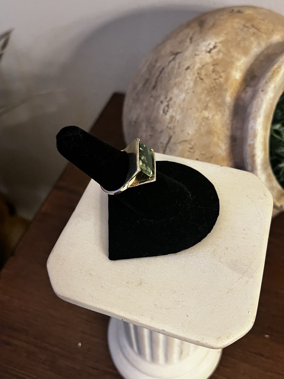 10 K GF Square Green Moss Agate Ring Size 7