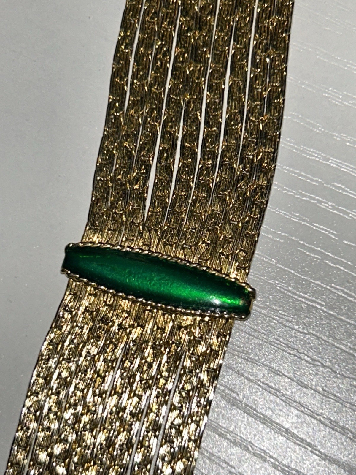 Vintage 1865 Signed Egyptian Revival Green Enamel Fringe Tassel Necklace 60s 64g