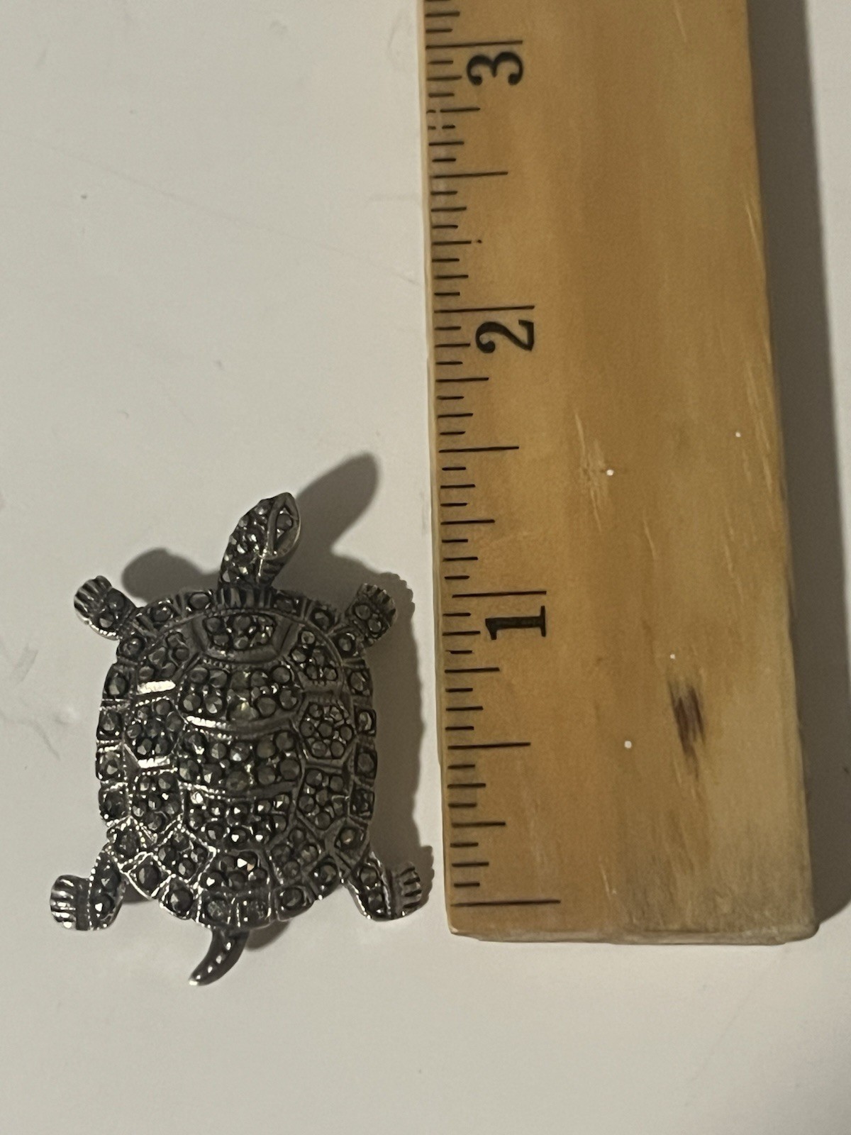 Vintage Sterling Silver 925 Turtle Pendant Charm Marcasite