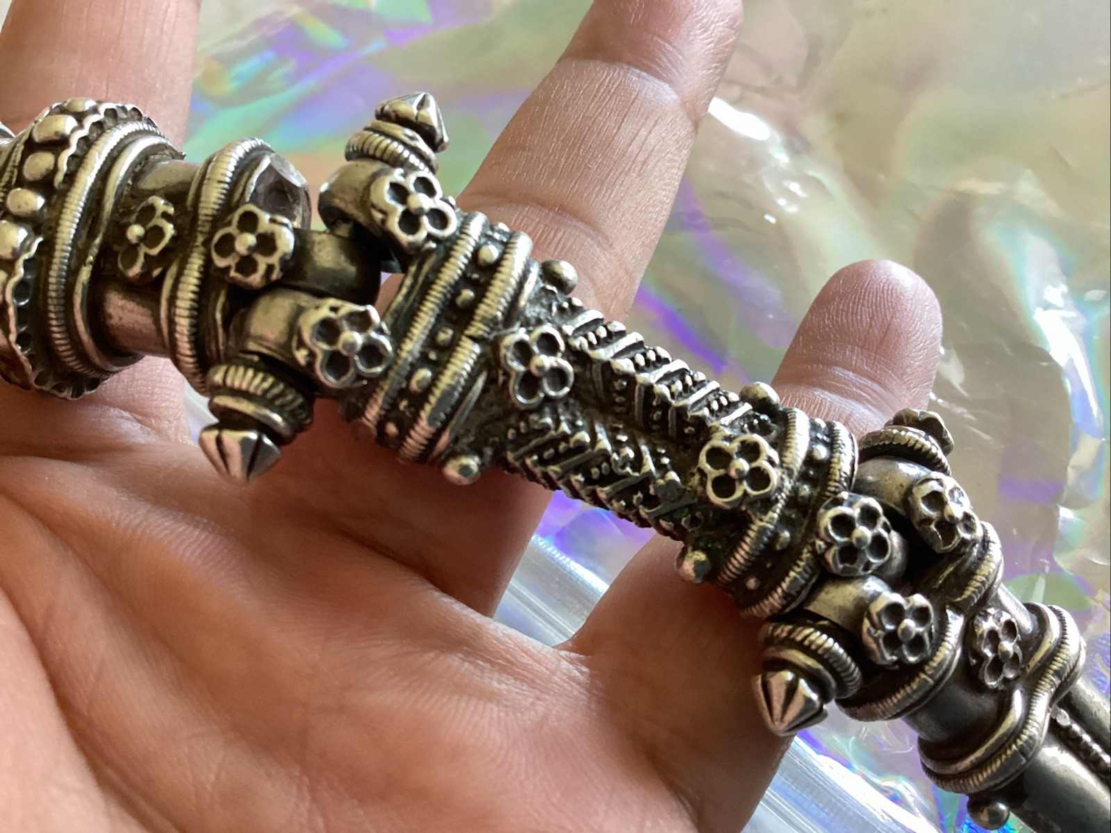 Vintage Heavy Silver Detailed Asian Indian Necklace Toggle Closure 186 Grams