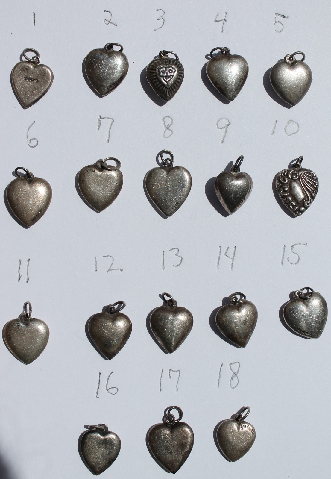 Vintage 1940s Sterling Silver Puffy Heart Charms WWII Sweetheart CHOOSE ONE