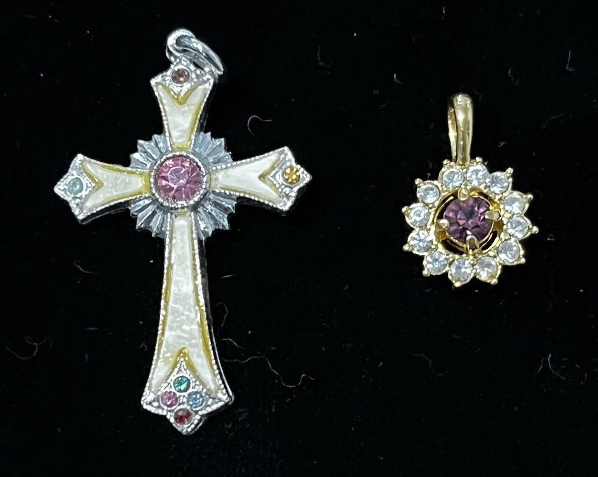 Vintage Christmas Pendant Charms Enamel & Rhinestone Ac Tree Cross Star Lot of 8