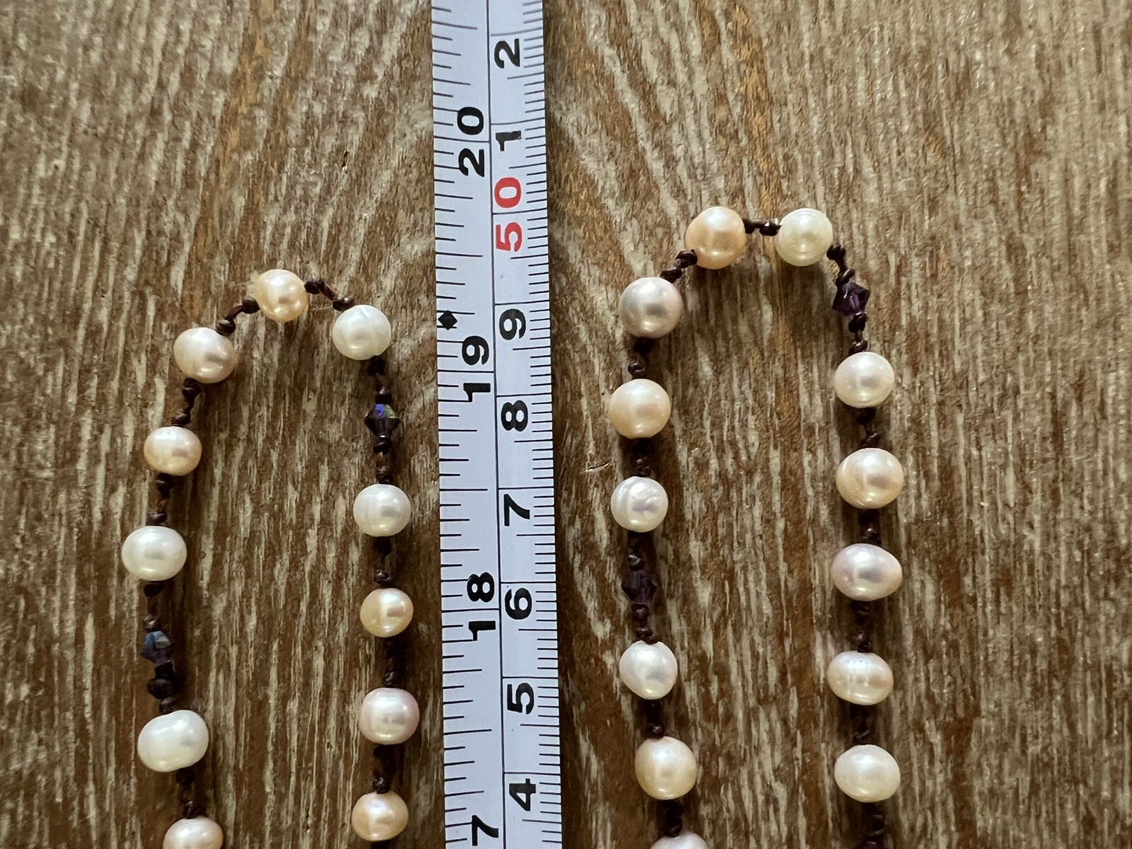 VINTAGE Set of 2 Baroque Pearl Knotted Brown Leather Necklace 20” A53