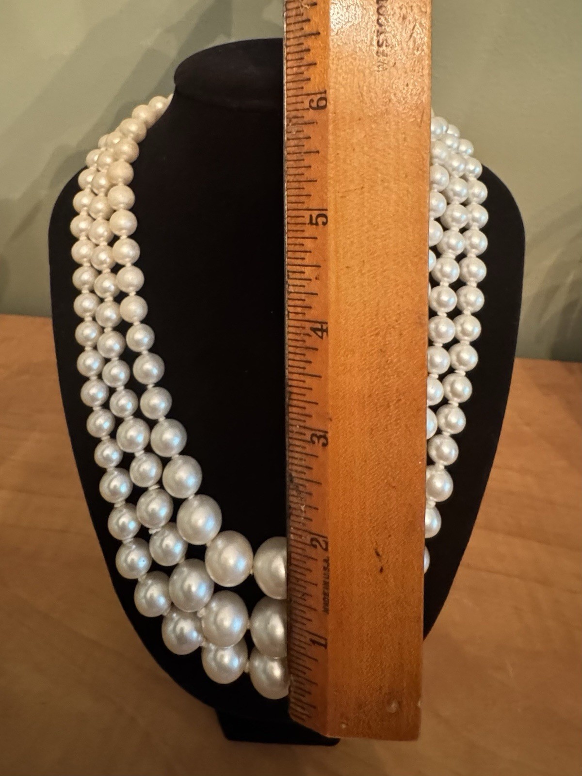 Antique Three Strand Hand Knotted Pearl Graduated Necklace Rhinestone Clasp