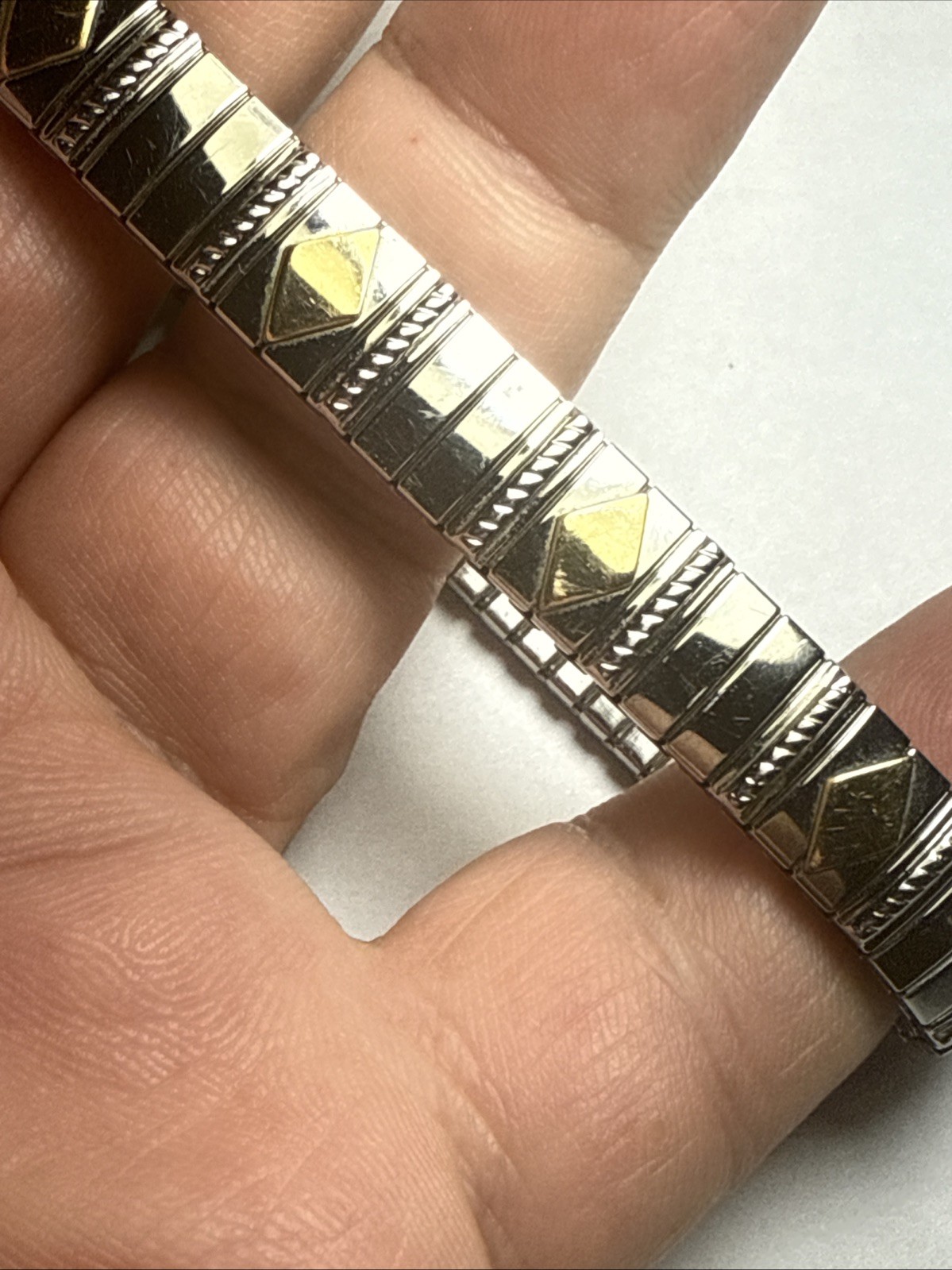 Bracelet MILOR Italy 14k Gold Accents And Stainless Steal Stretch Expanding 9mm
