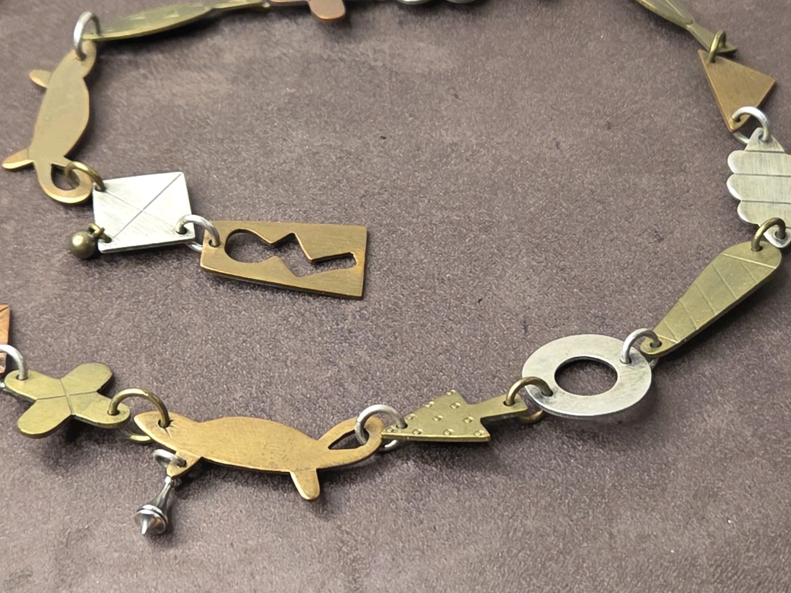 VINTAGE THOMAS MANN TECHNO ROMANTIC MIXED METALS NECKLACE STERLING BRONZE