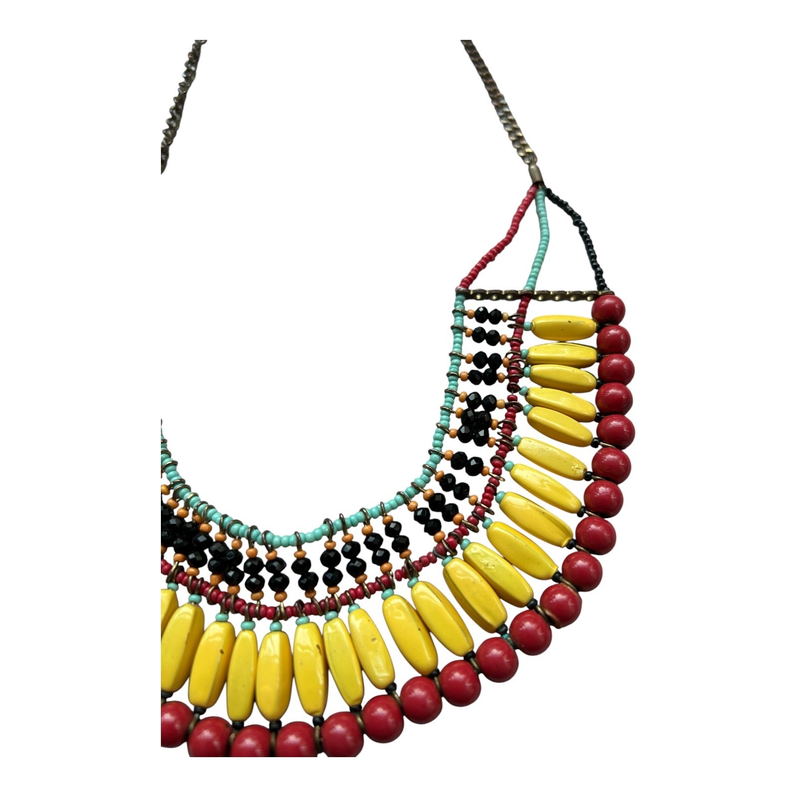 Vintage Tribal Statement Necklace Multicolor Beaded Bib Boho Ethnic Choker