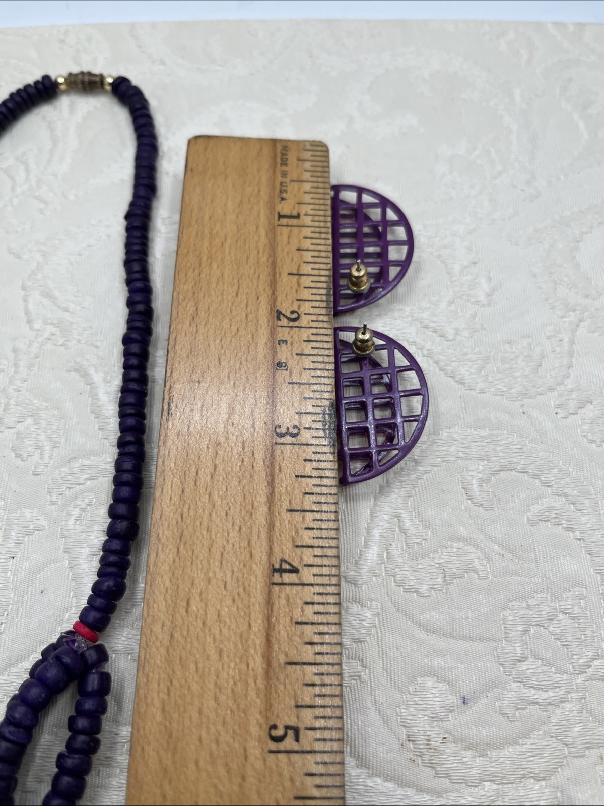Tropical Tiki Parrot Necklace Wooden Carved Beads Colorful Birds Purple Earrings