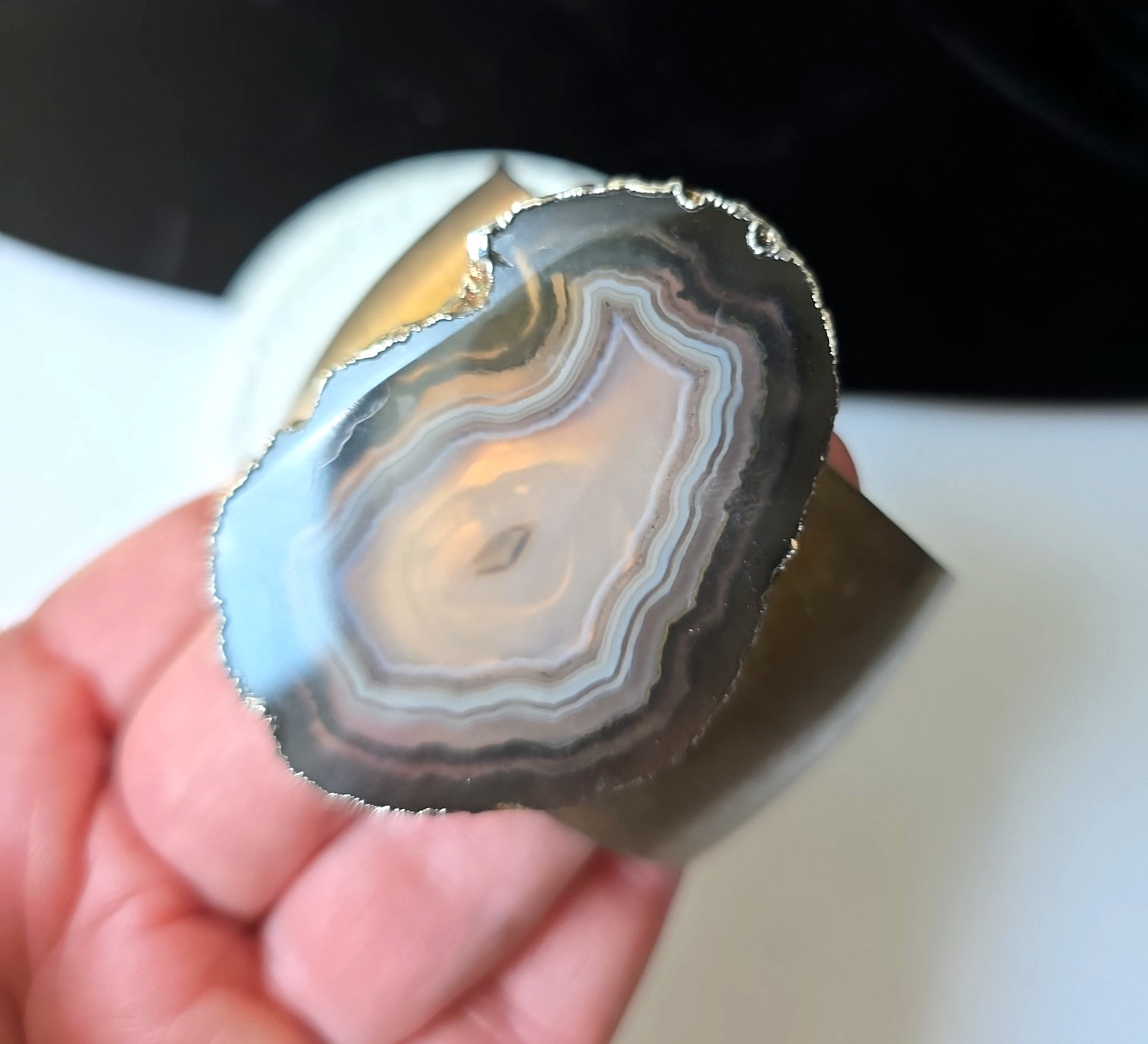 Vintage Agate Stone Accent Metal Cuff Bracelet 7″ Wrist