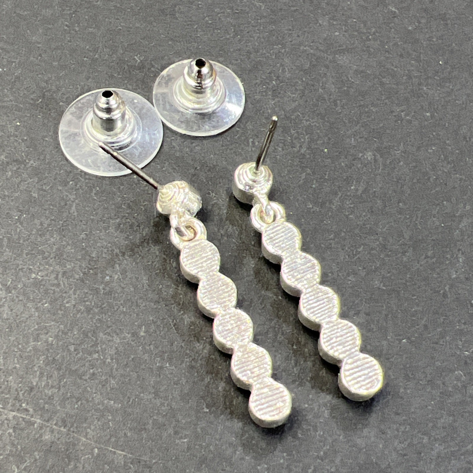 Black Rhinestone Dangle Drop Earrings Silver Tone with Backers