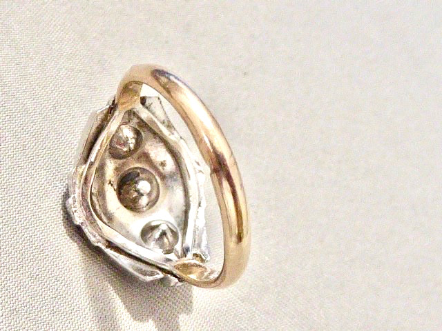 ANTIQUE EDWARDIAN 10K YG ON STERLING SILVER SIZE 6.75 CLEAR STONE RING DECO RING