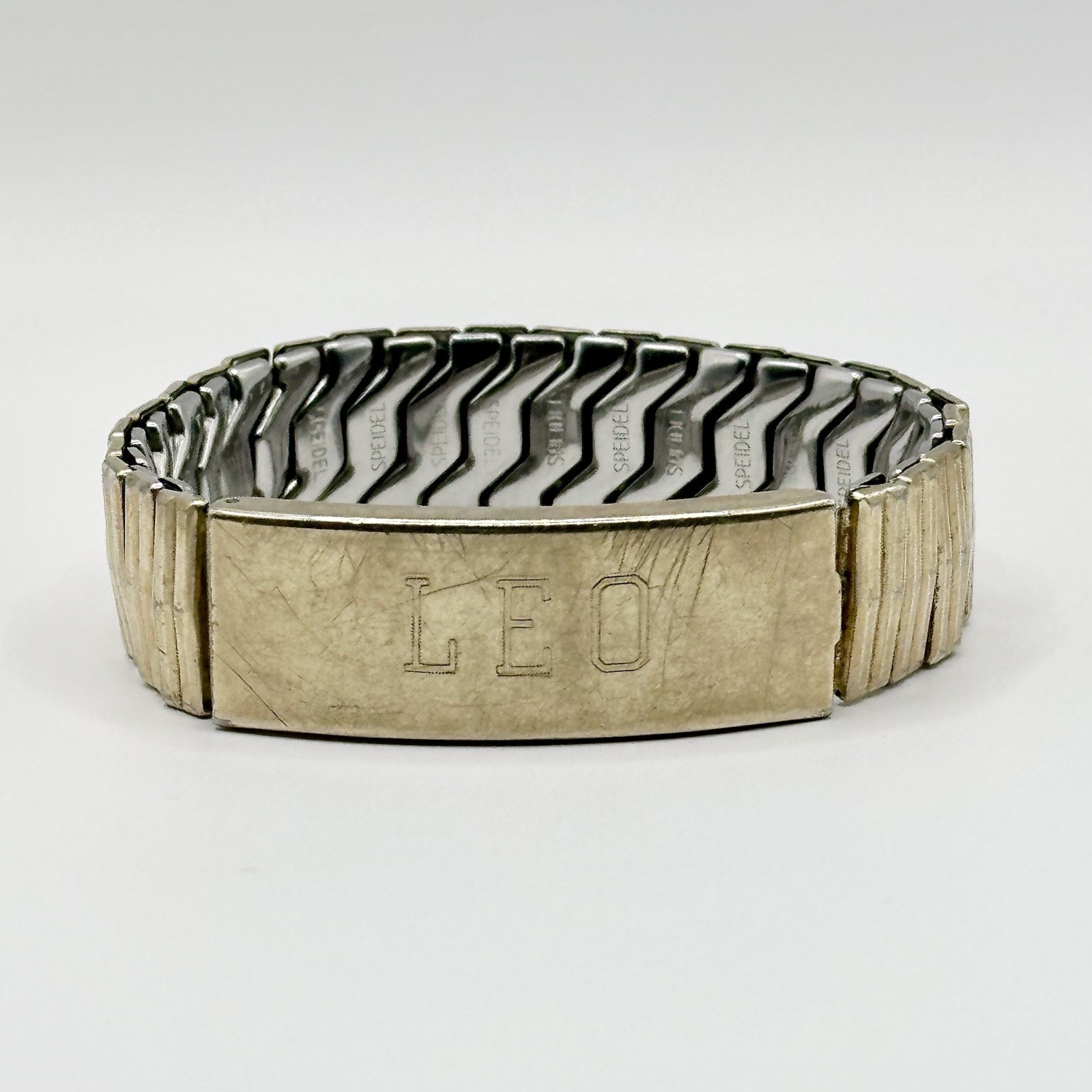 Vintage Speidel 10K Gold Filled ID Expansion Bracelet Stretch Band Monogram LEO