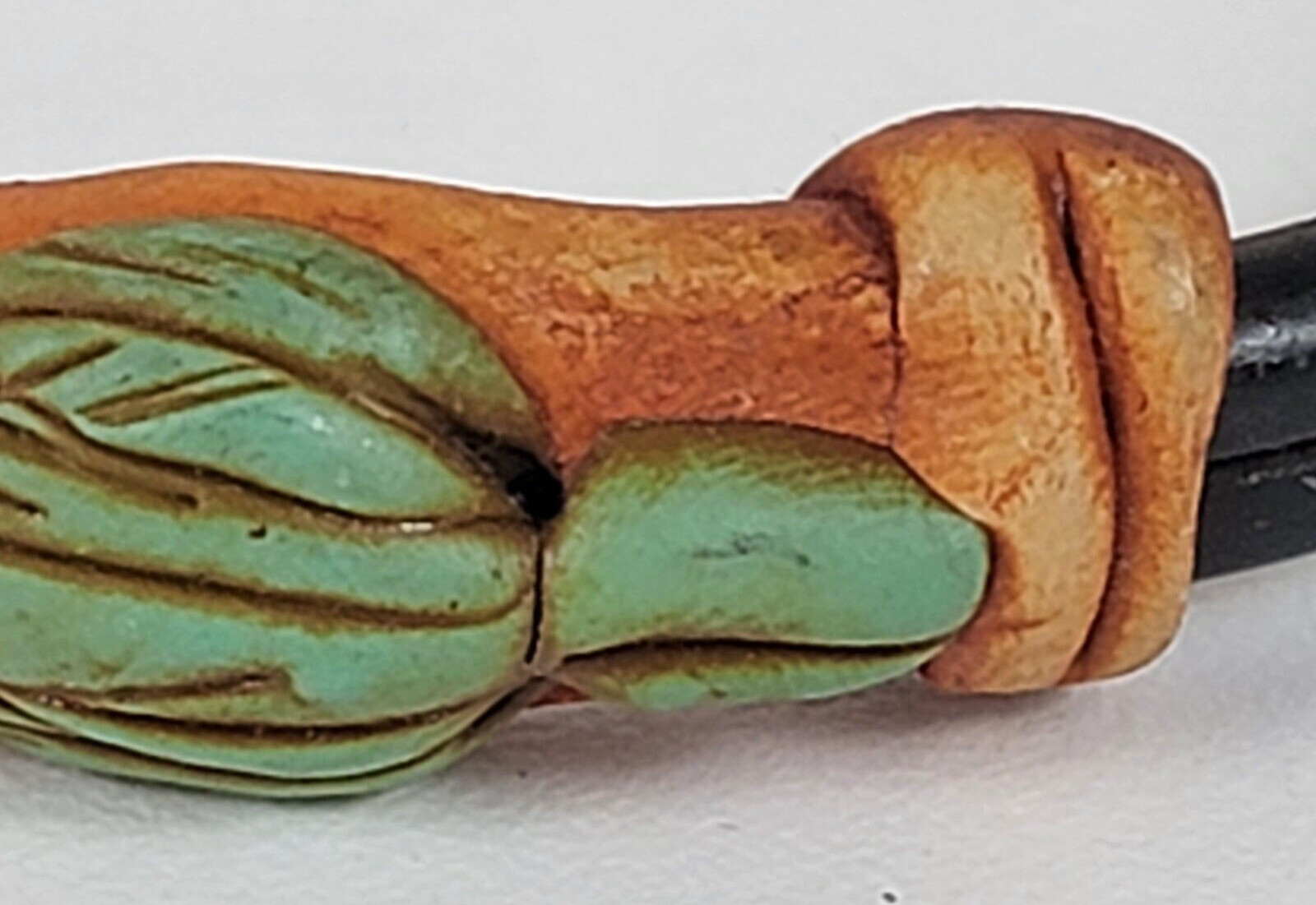 Vintage 70’s Southweat Ceramic And Leather Cuff Bracelet Hook Clasp 7.25 In