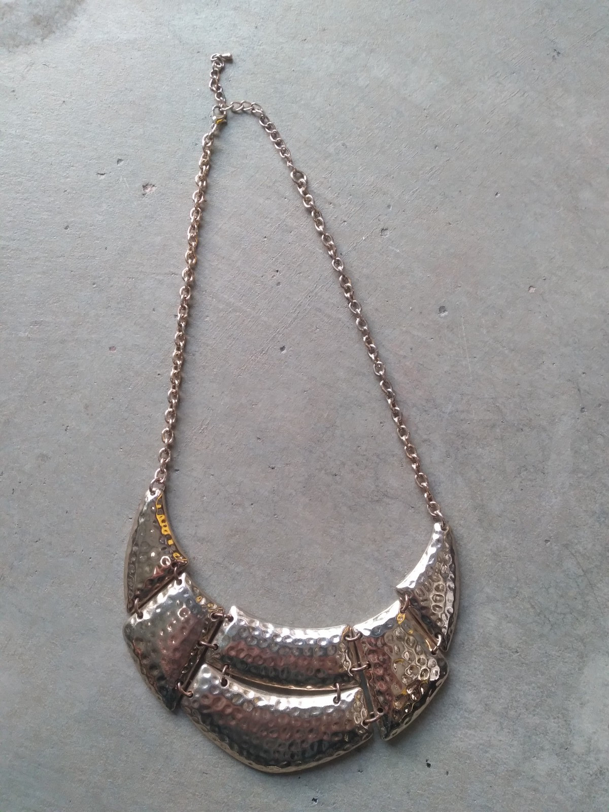 Vintage Hammered Statement Necklace Gold Tone